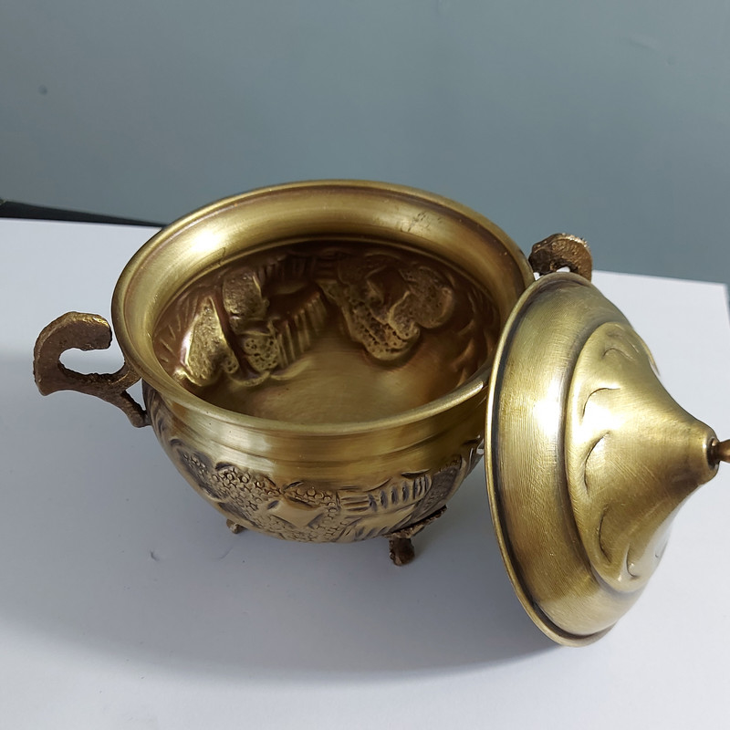 Handcrafted Persian Brass Sugar Bowl with Lid – Traditional Hammered
