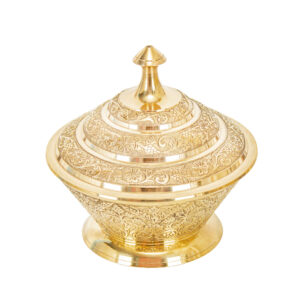 Brass Sugar Bowl Artisanal Hand Engraved with Lid Intricate Design