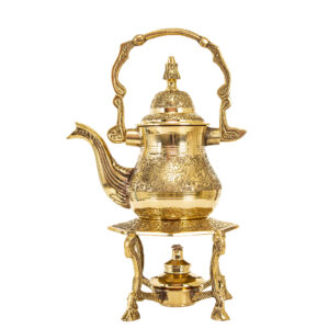 Brass Teapot with Warmer Base Hand Engraved Luxurious Design