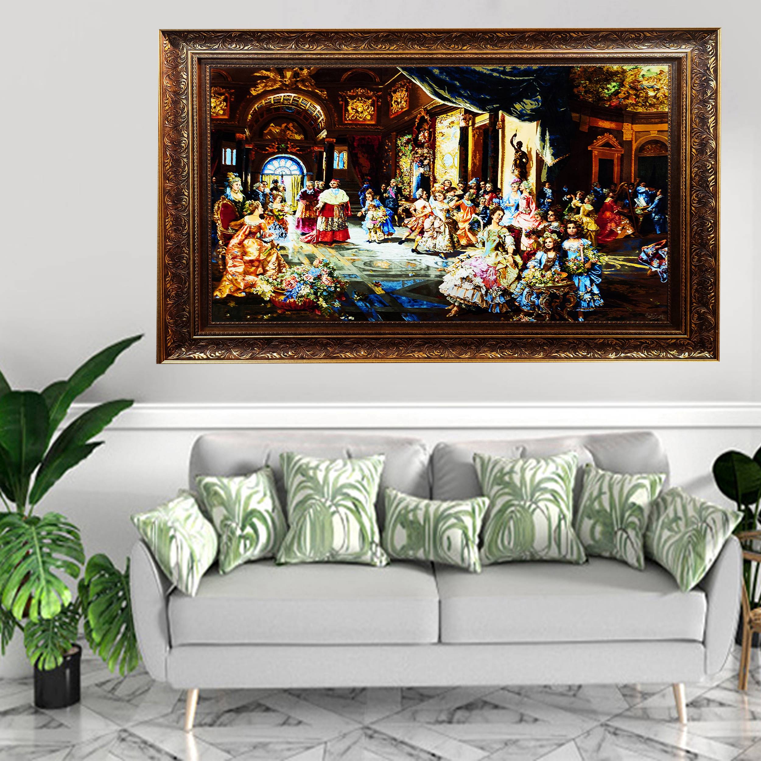 Hand-Knotted Persian Pictorial Rug from Tabriz Depicting Cesare-Auguste Detti A Delightful Performance