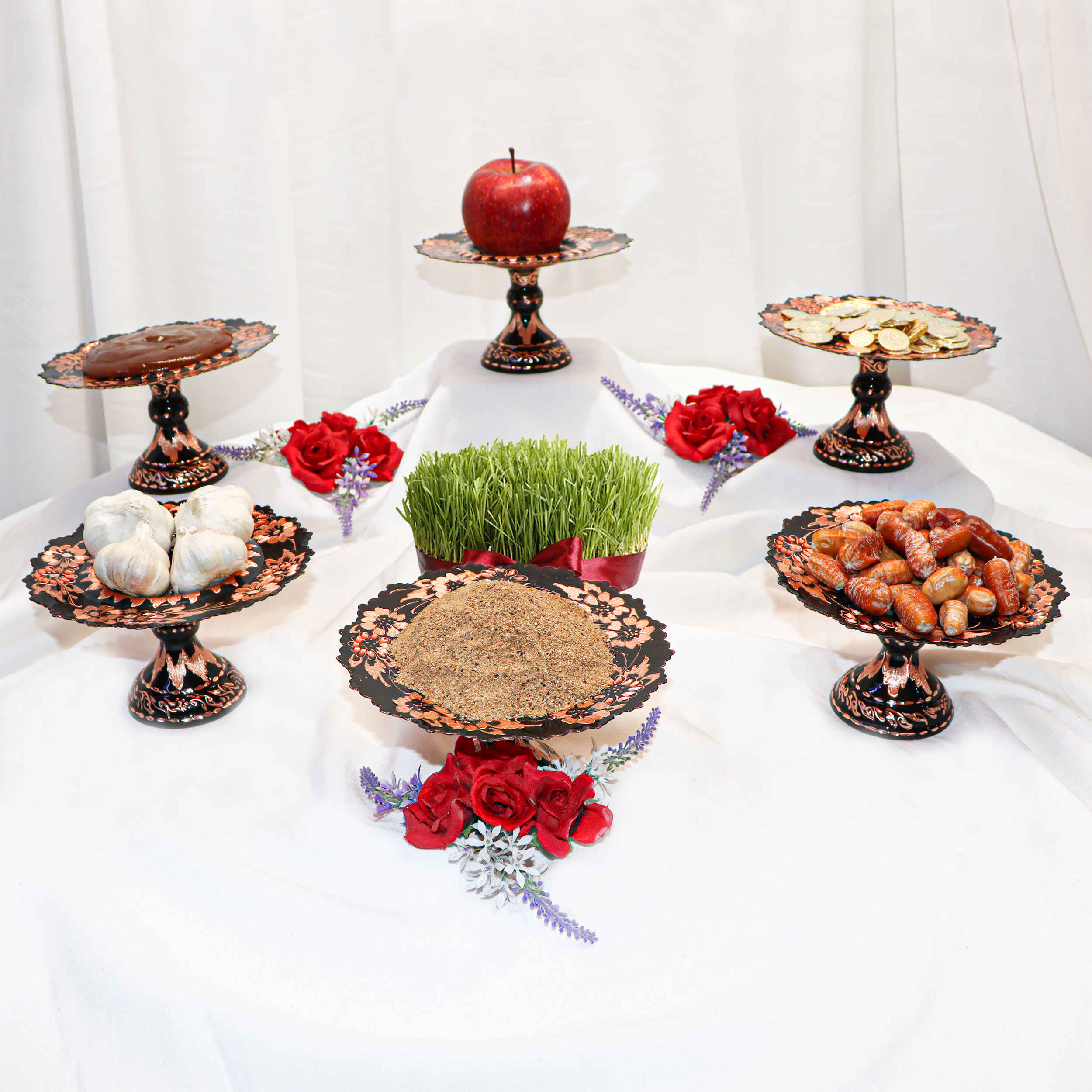 Copper Haft seen Set Hand Engraved for Nowruz Table Decoration