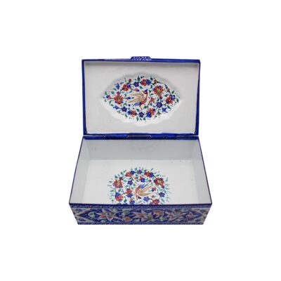 Copper Jewelry Box Hand-Painted with Persian Minakari Enamel Blue