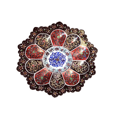 Decorative Copper Bowl & Plate Hand-Painted With Persian Minakari Enamel Azrakhsh