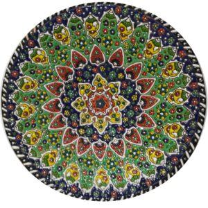 Decorative Pottery Plate Hand-Painted with Persian Minakari Enamel Bird