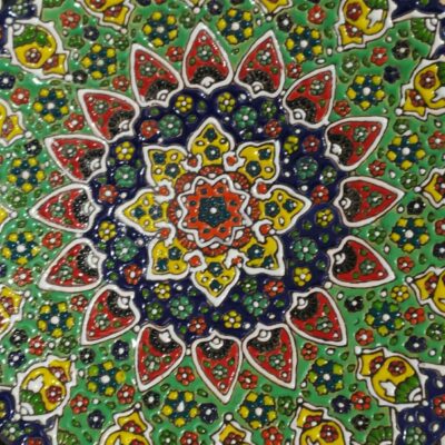 Decorative Pottery Wall Plate Hand-Painted with Persian Minakari Enamel Bird