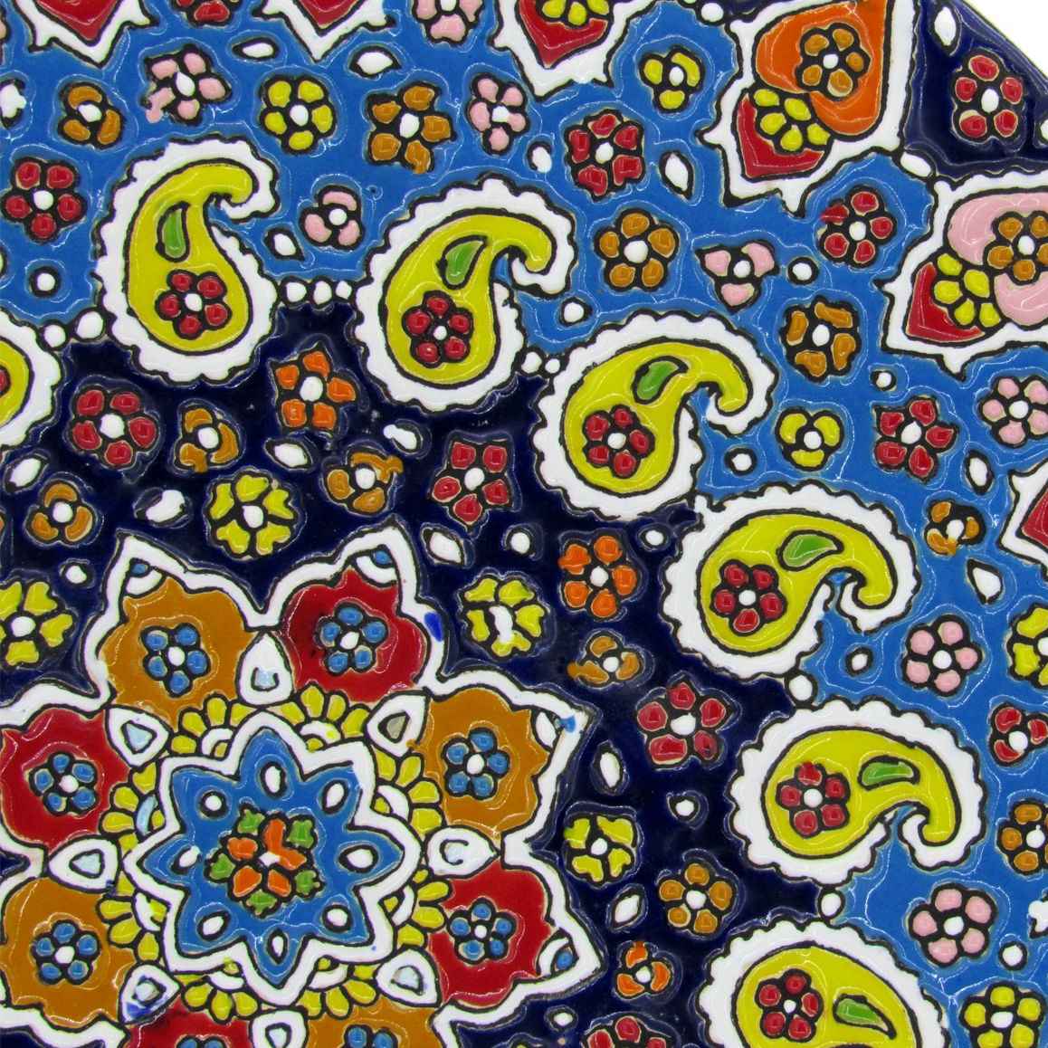 Decorative Pottery Wall Plate Hand-Painted with Persian Minakari Enamel Boteh Jogeh
