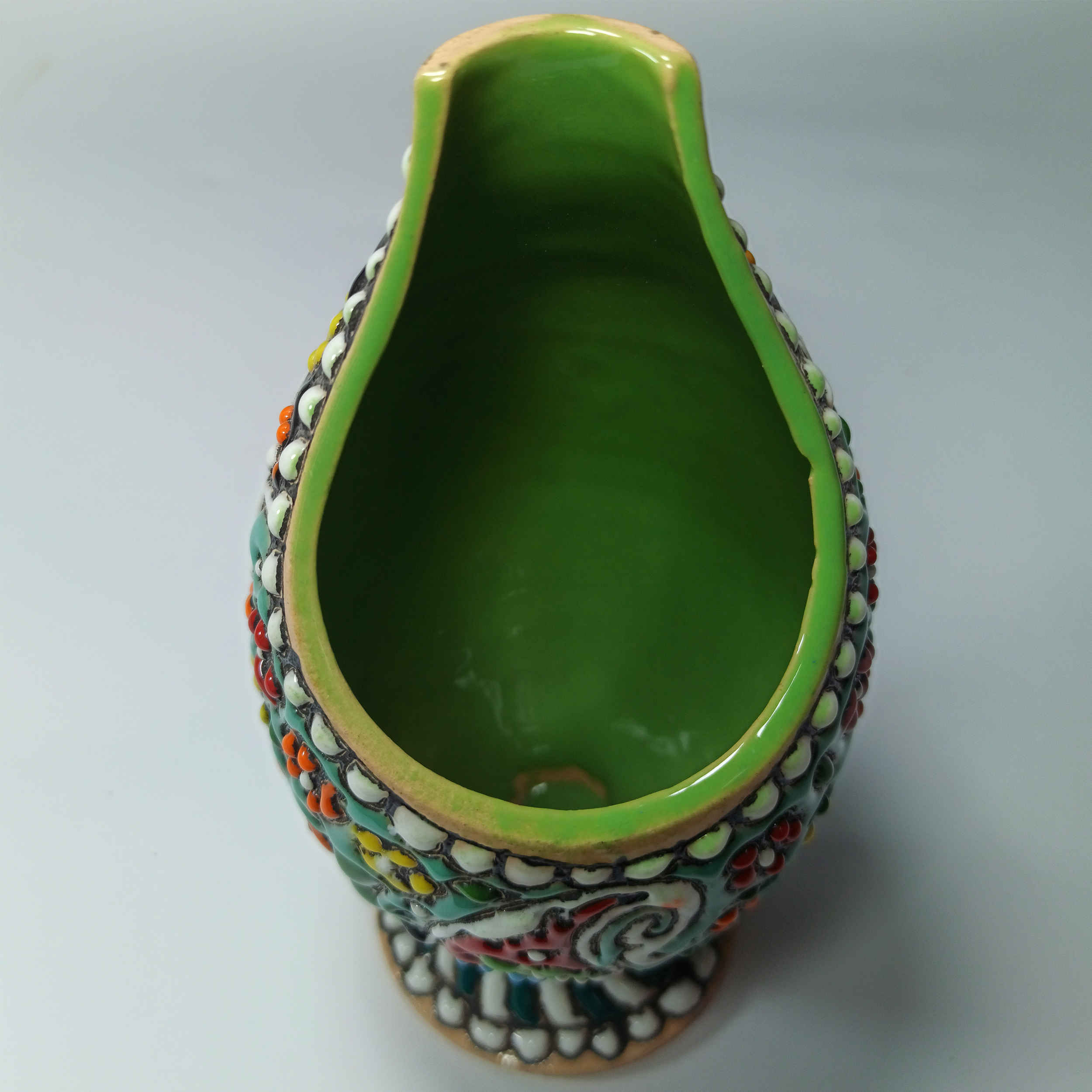 Decorative Pottery Vase Hand-Painted with Persian Minakari Enamel Bote Jeghe