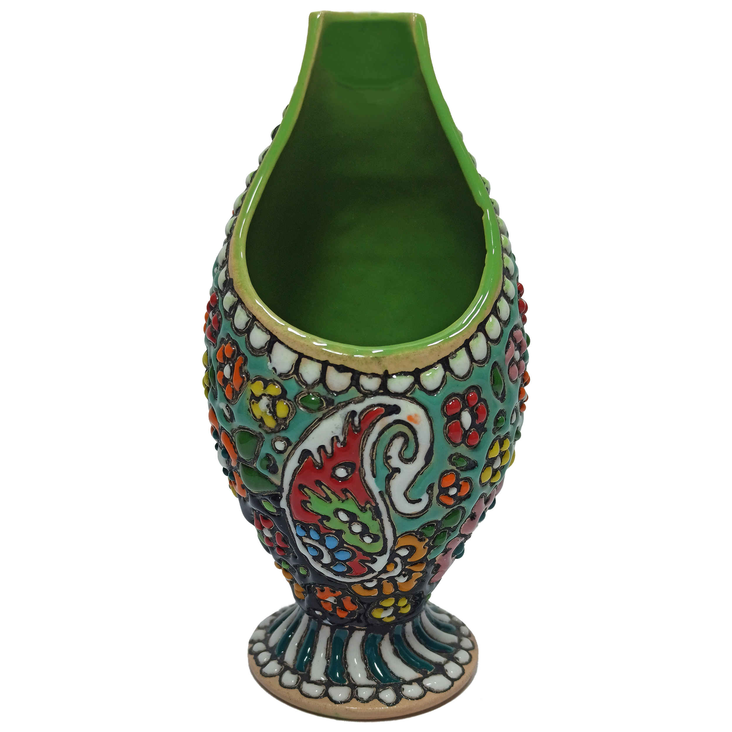 Decorative Pottery Vase Hand-Painted with Persian Minakari Enamel Bote Jeghe
