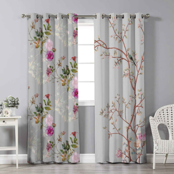 Printed Velvet Eyelet Curtain – Floral Hana (280x140 cm)