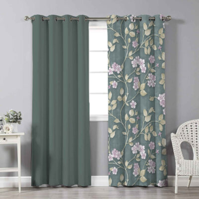 Printed Velvet Eyelet Curtain – Floral Nirvana (280×140 cm)