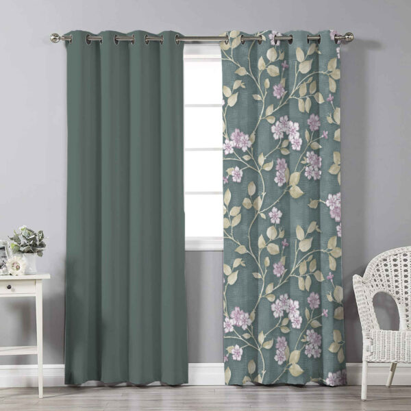 Printed Velvet Eyelet Curtain – Floral Nirvana (280x140 cm)