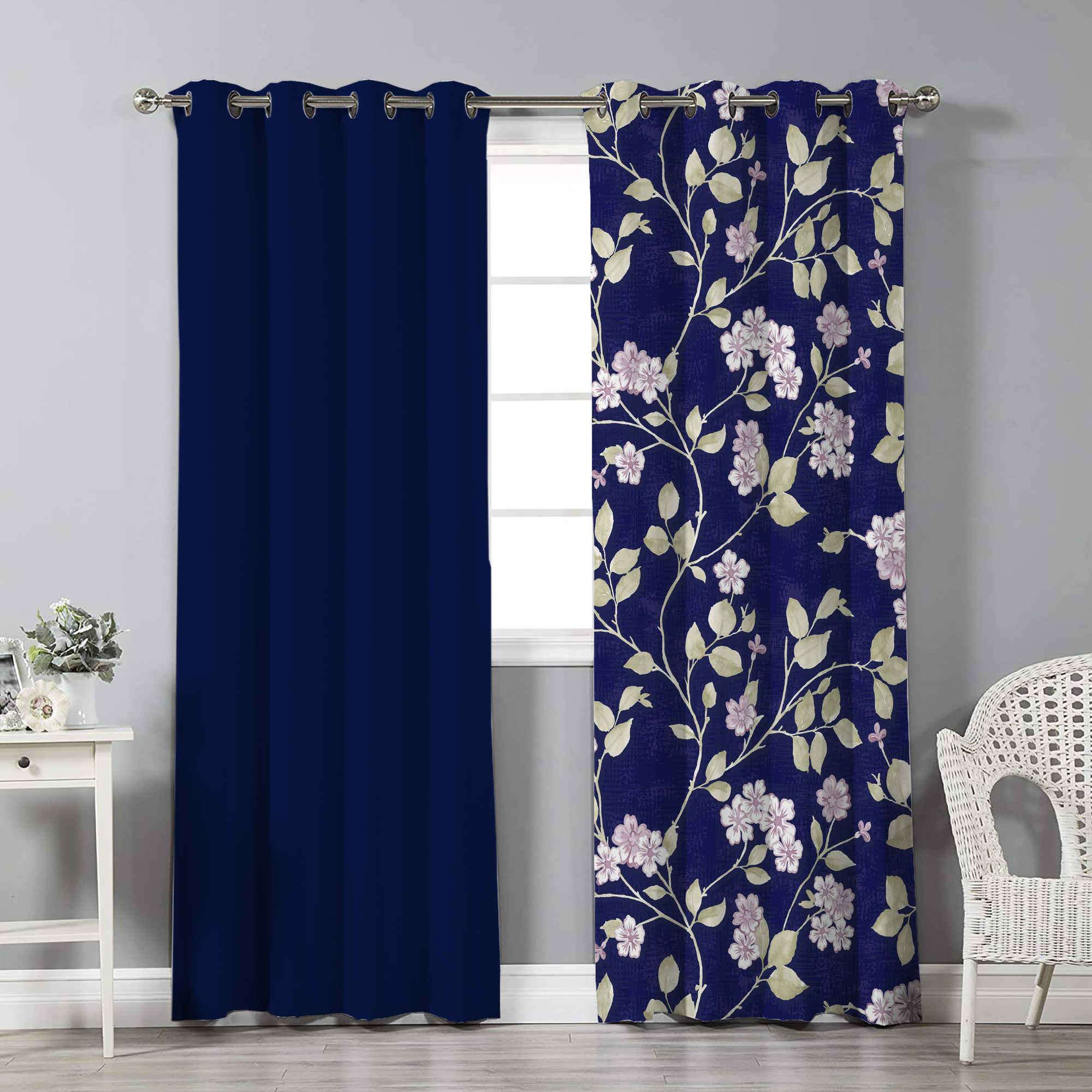Printed Velvet Eyelet Curtain – Floral Nirvana (280×140 cm)
