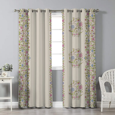 Printed Velvet Eyelet Curtain – Floral Simin (280×140 cm)