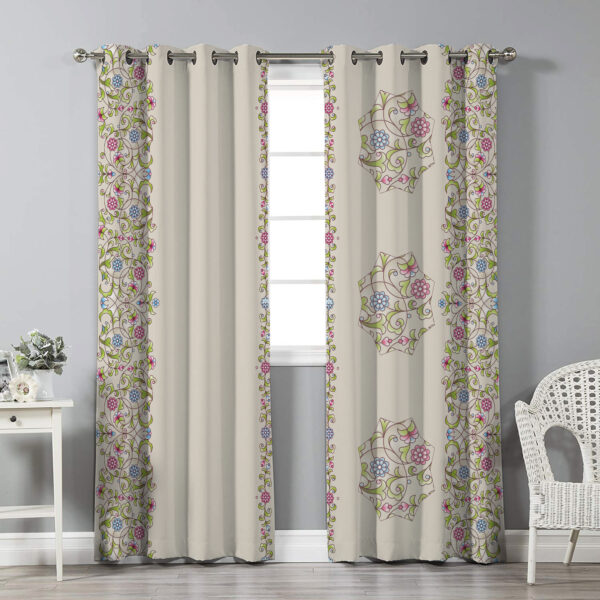 Printed Velvet Eyelet Curtain – Floral Simin (280x140 cm)