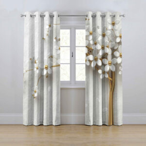 Floral Curtain Punch Style White 280x145 cm