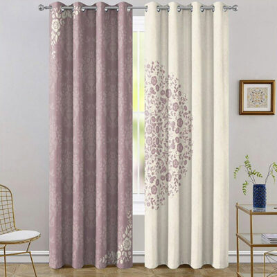 Printed Velvet Eyelet Curtain – Floral White & Purple (280×140 cm)