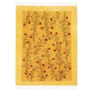 Genuine Persian Gabbeh Rug with Wool Handwoven in Fars Floral Yellow