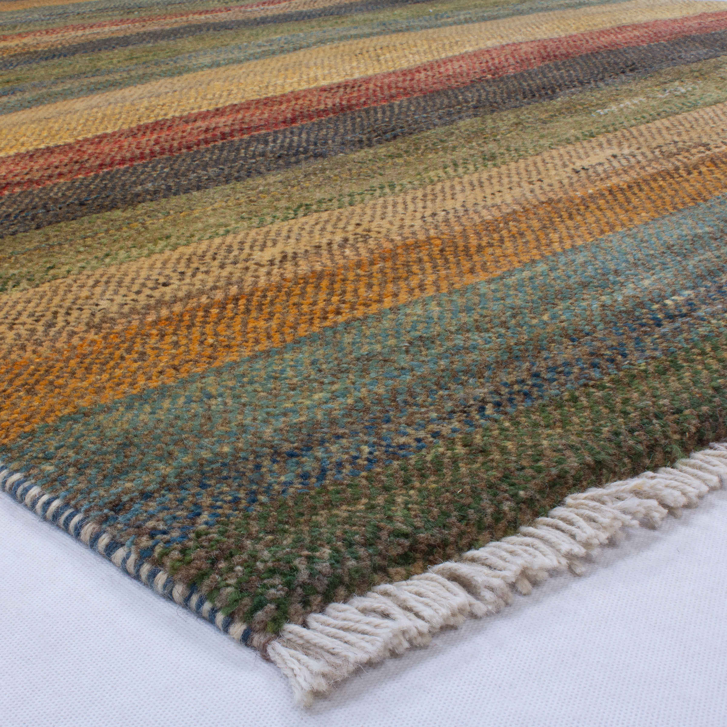 Genuine Genuine Persian Gabbeh Wool Rug Handwoven Striped Green