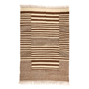 Genuine Persian Kilim Wool Rug Handwoven in Isfahan Striped Cream