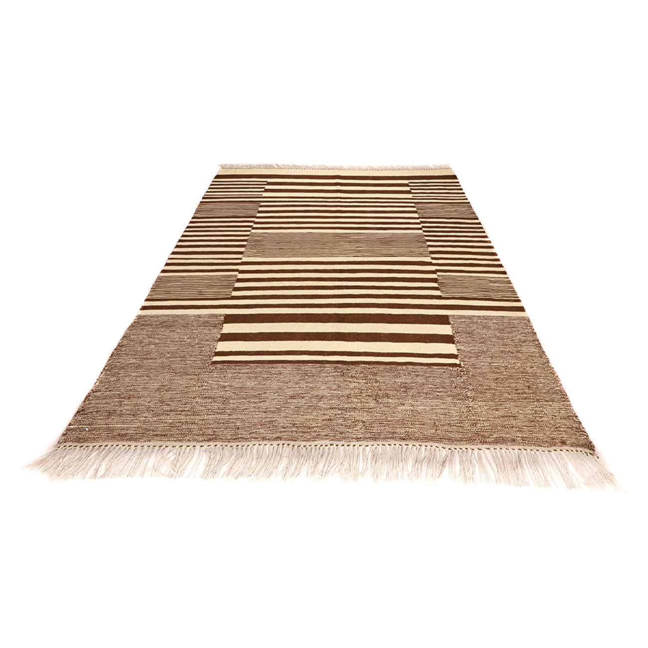 Genuine Persian Wool Kilim Rug Handwoven in Isfahan Striped Cream