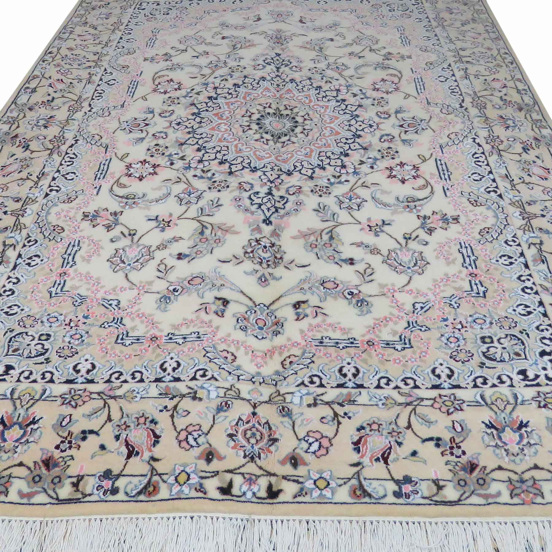 Genuine Persian Silk Carpet with Wool Hand-Knotted in Naeen Lachak Toranj