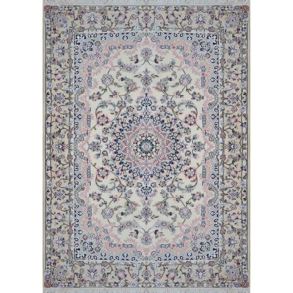 Genuine Persian Silk Carpet with Wool Hand-Knotted in Naeen Lachak Toranj