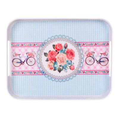 Melamine Serving Tray Lightweight & Durable Cream Rose Design