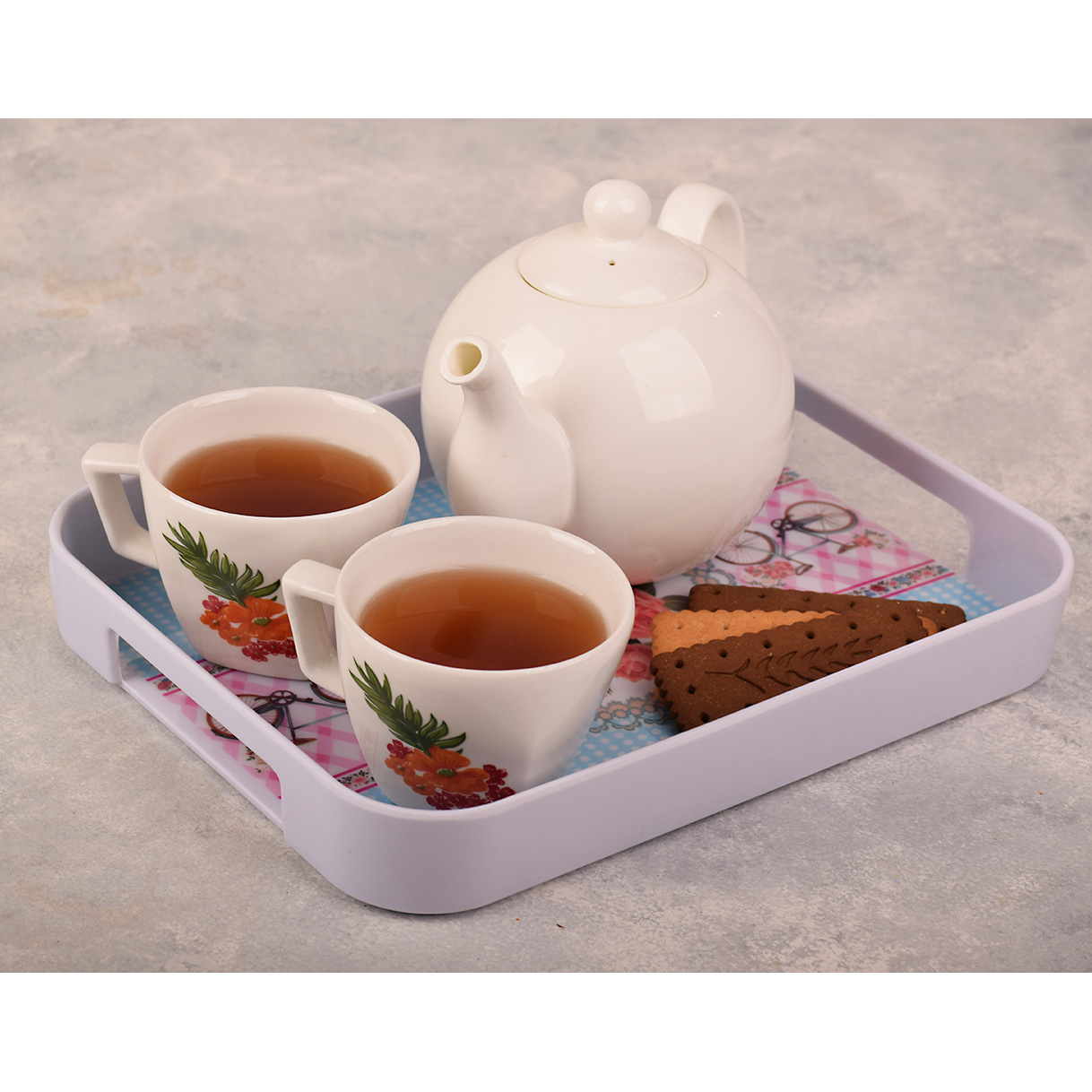 Melamine Serving Tray Lightweight & Durable Blue Floral Design