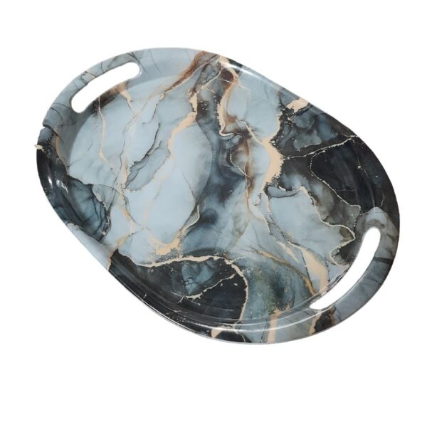 Melamine Serving Tray Lightweight & Durable Gray Round Marble Design