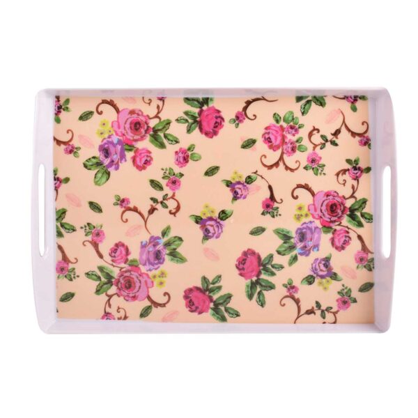 Melamine Serving Tray Lightweight & Durable Pink Flowers