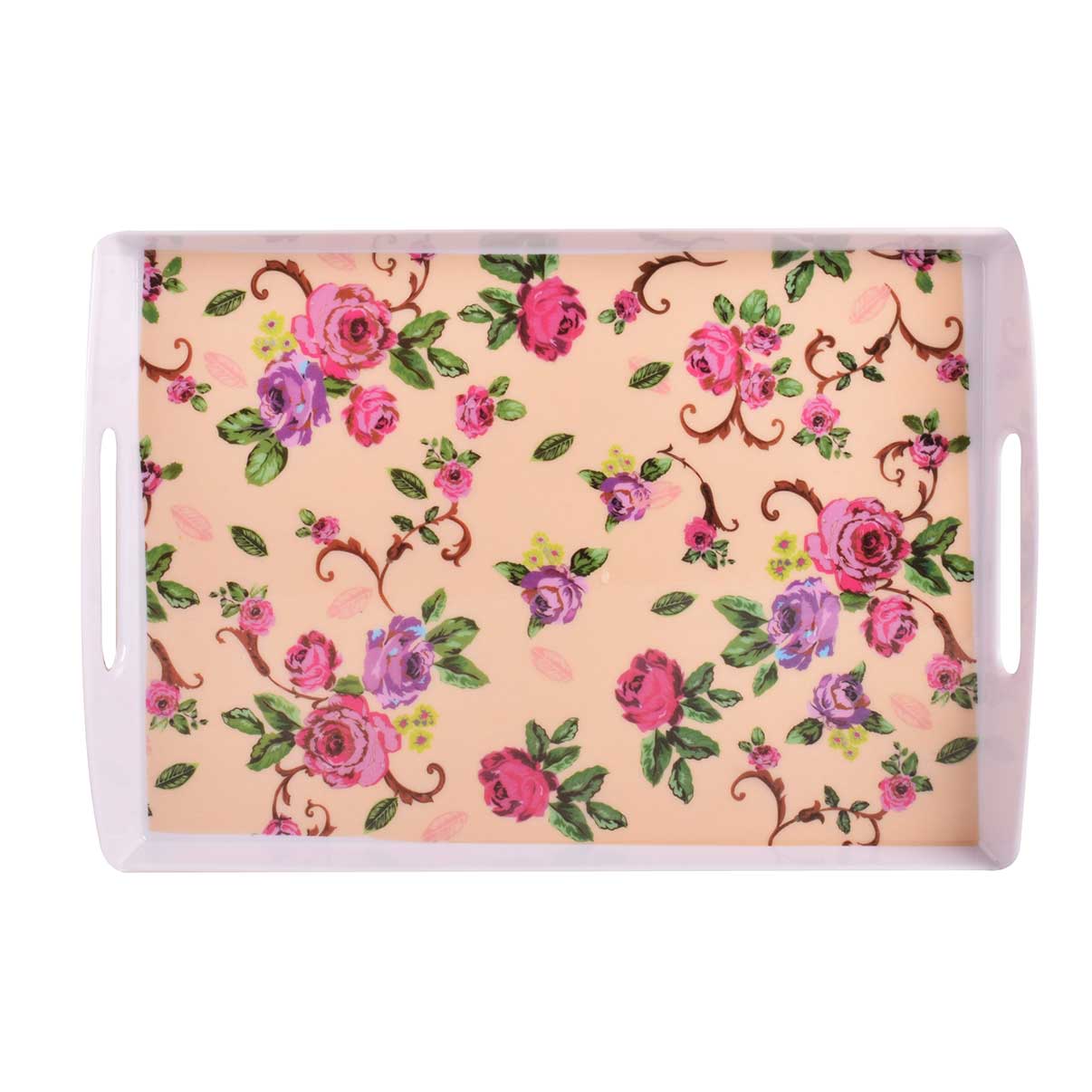 Melamine Serving Tray Lightweight & Durable Pink Flowers