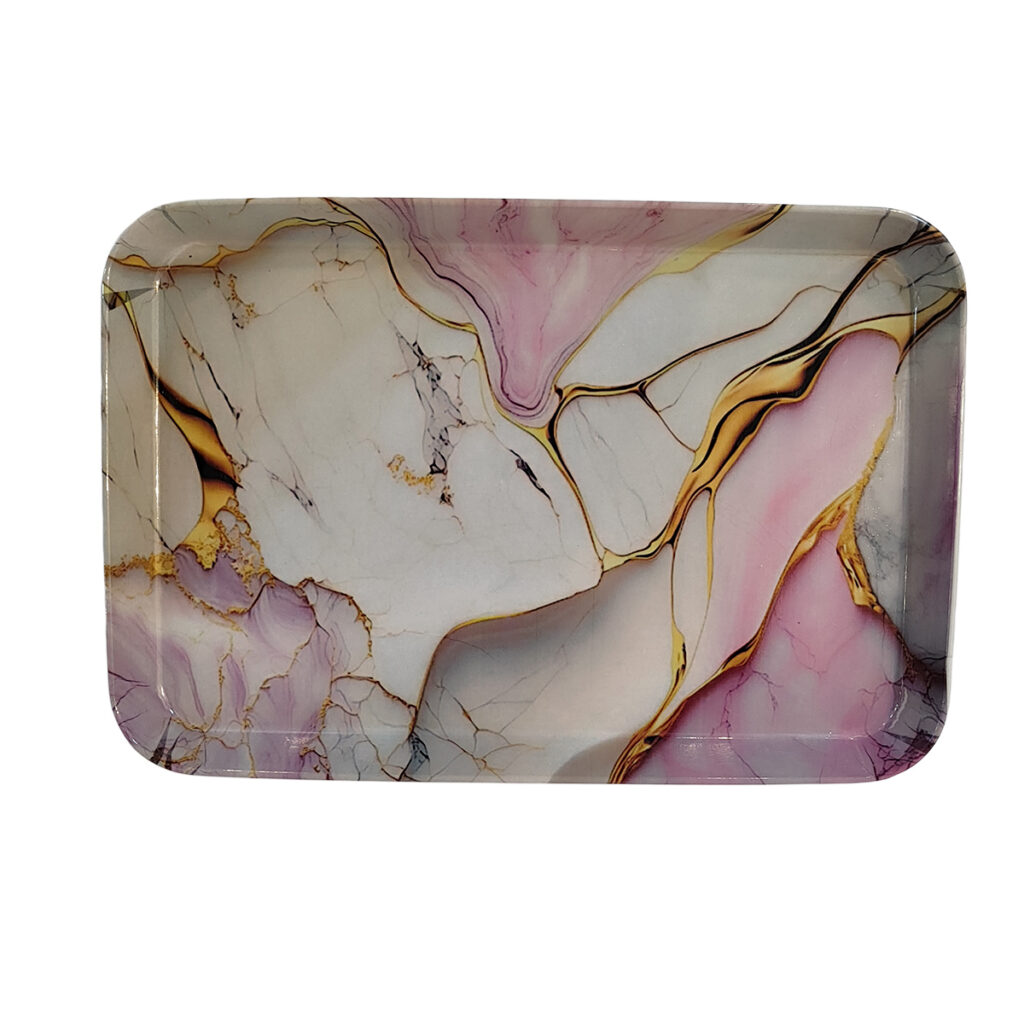 Melamine Tray Lightweight & Durable Pink Marble Design - ShopiPersia