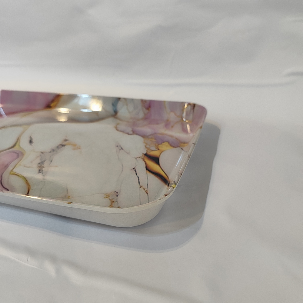 Melamine Serving Tray Lightweight & Durable Pink Marble Design