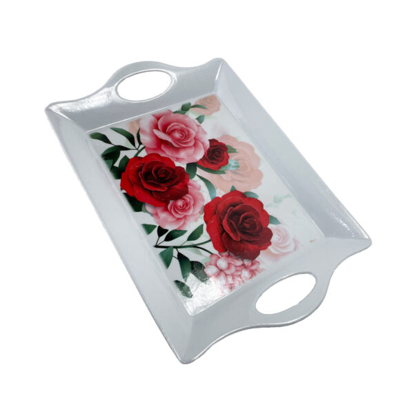 Melamine Serving Tray Lightweight & Durable Red Rose Design