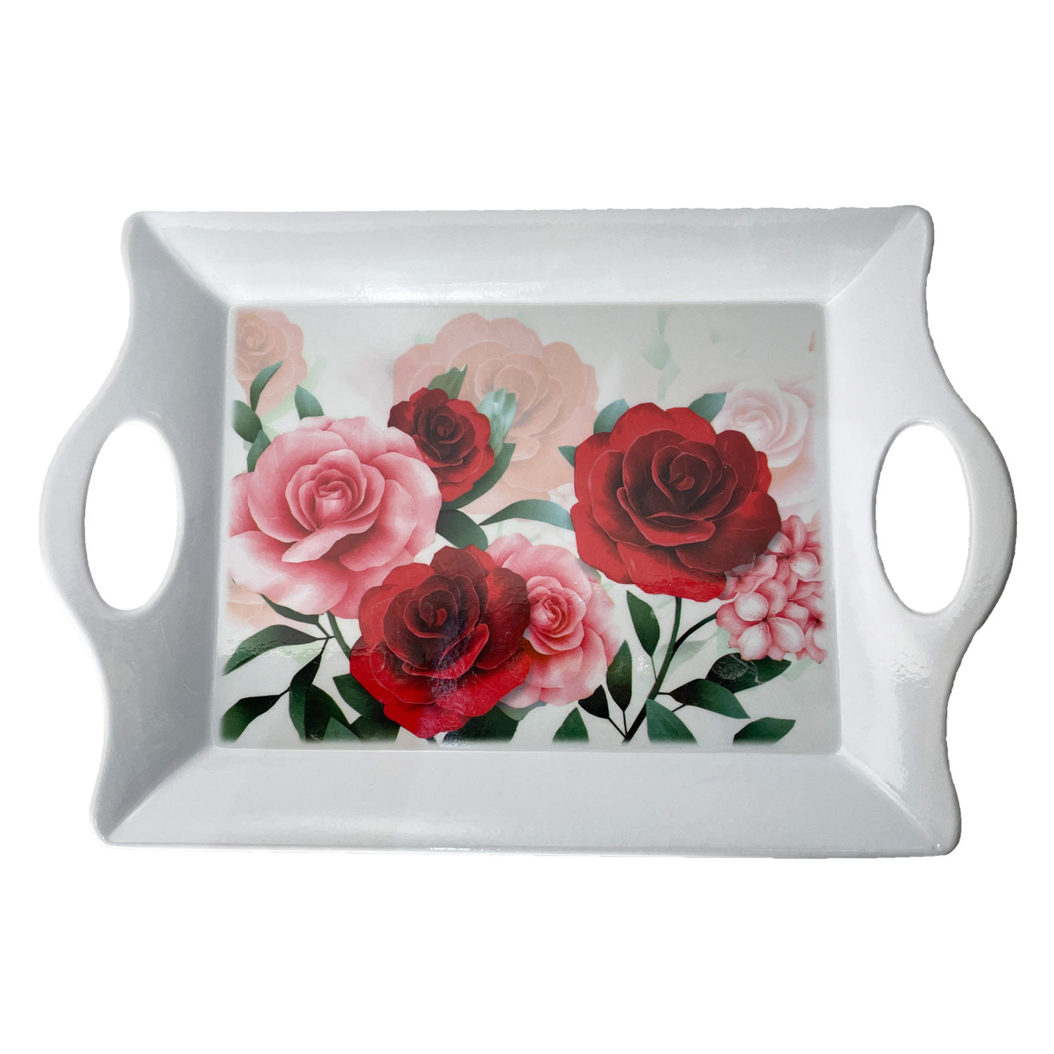Melamine Serving Tray Lightweight & Durable Red Rose Design
