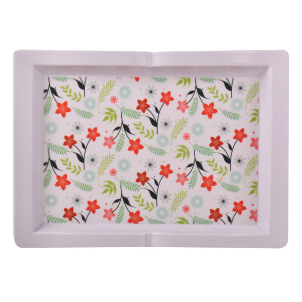 Melamine Serving Tray Lightweight & Durable White Floral Design