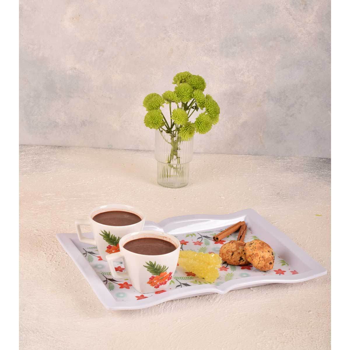 Melamine Serving Tray Lightweight & Durable White Floral Design