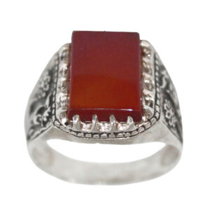 Men's Islamic Silver Ring with Agate Stone Model Ya Ali