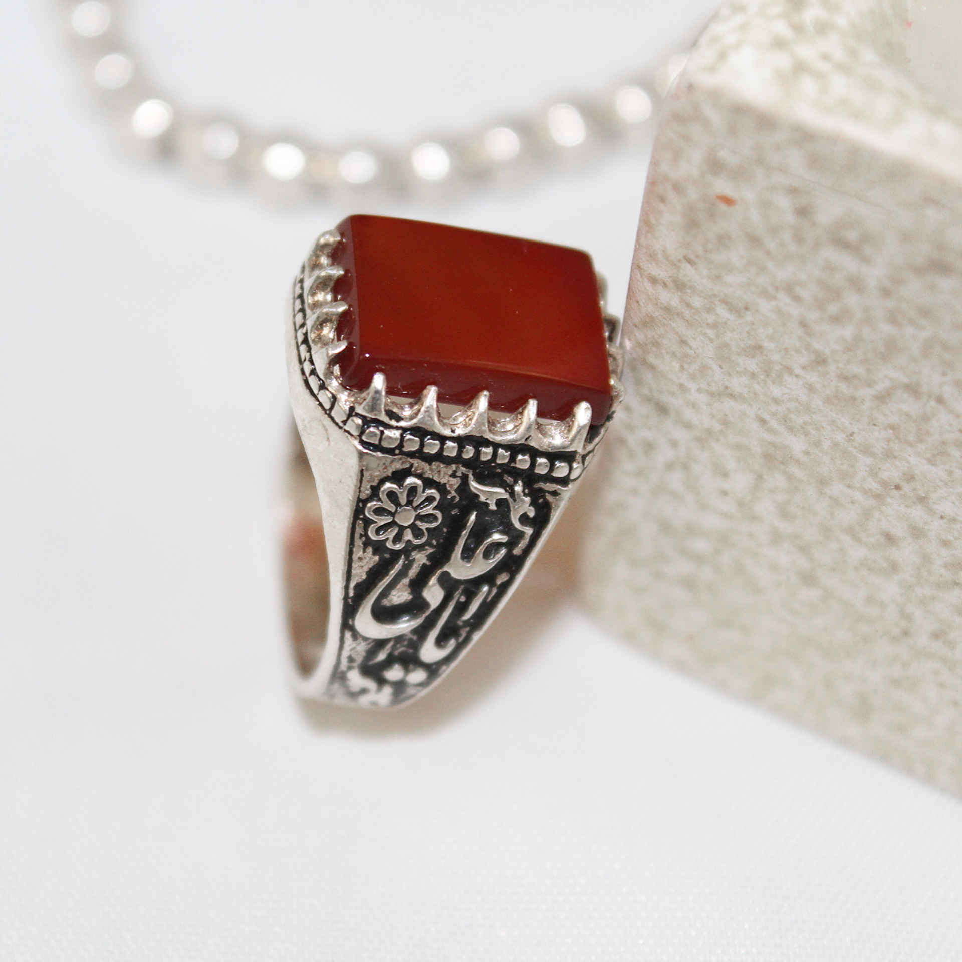 Islamic Agate Silver Ring for Men Elegance Ya Ali