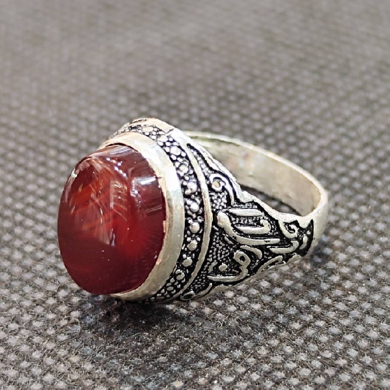 Islamic Agate Silver Ring for Men Elegance Ya Imam Reza