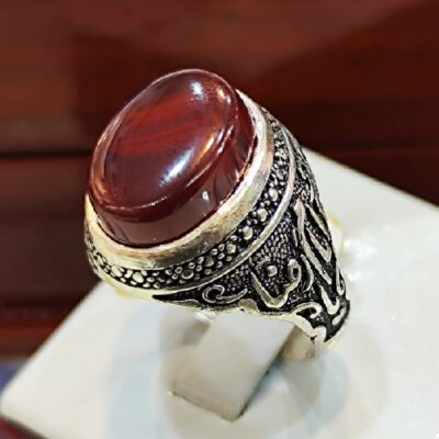 Islamic Agate Silver Ring for Men Elegance Ya Imam Reza
