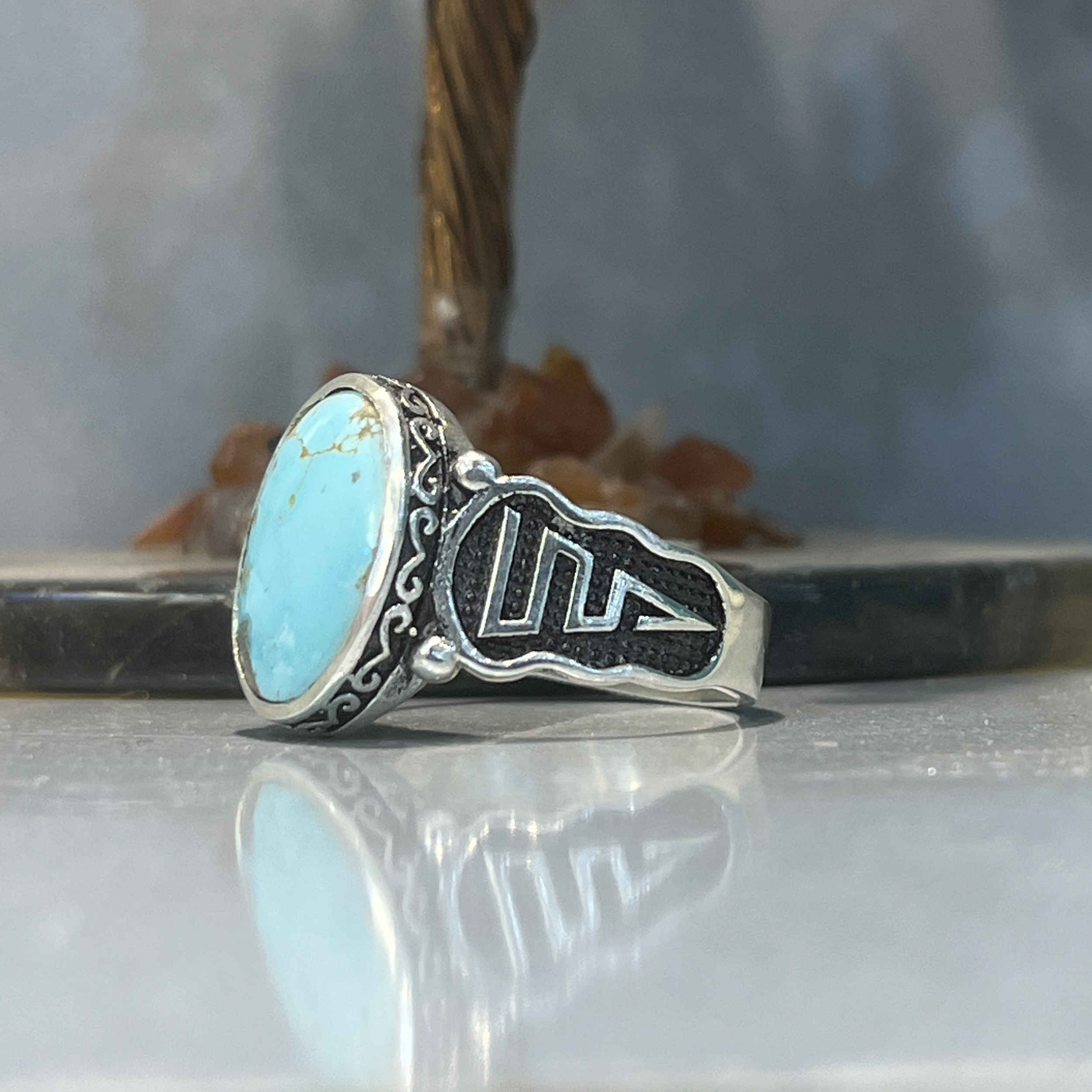 Persian Neyshabur Turquoise Silver Ring Handcrafted for Men