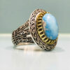 Persian Neyshabur Turquoise Silver Ring Handcrafted for Men Engraved
