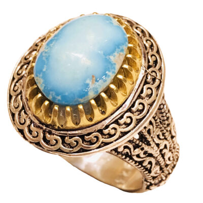 Persian Neyshabur Turquoise Silver Ring Handcrafted for Men Engraved
