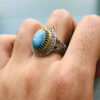 Persian Neyshabur Turquoise Silver Ring Handcrafted for Men Engraved