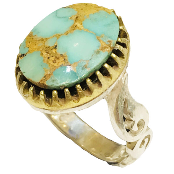 Persian Silver Ring for Men Paisley Design with Natural Neyshabur Turquoise