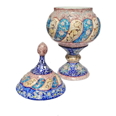 Handcrafted Persian Copper Sugar Bowl with Lid – Minakari Enameled Moj