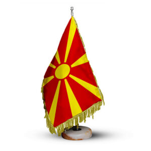 North Macedonia Table Flag with Stone Base