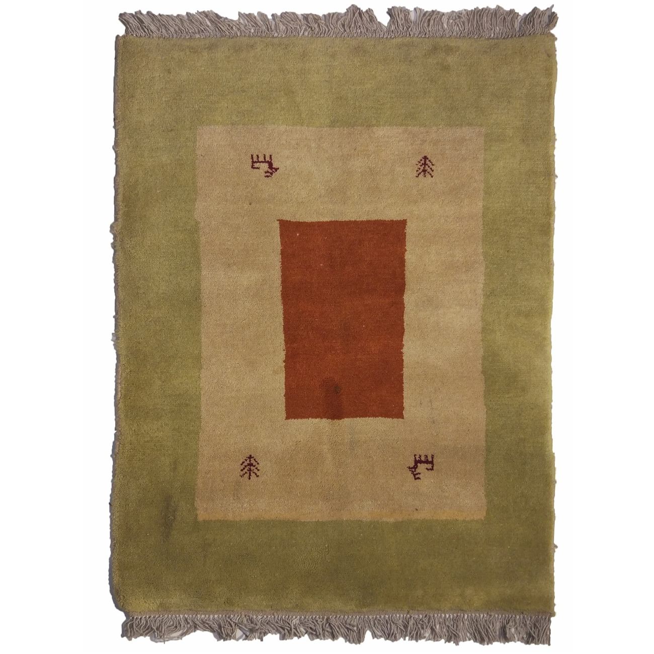 Original Persian Gabbeh Wool Rug Handwoven in Fars Jade Green