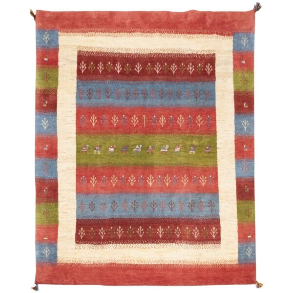 Persian Gabbeh Wool Rug Handwoven in Fars Animal Motifs Trees